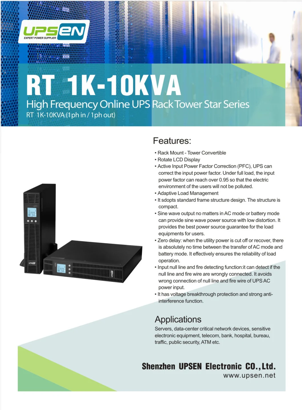 Online Rack Mount UPS 1K-10kVA with Sealed Lead Acid Battery