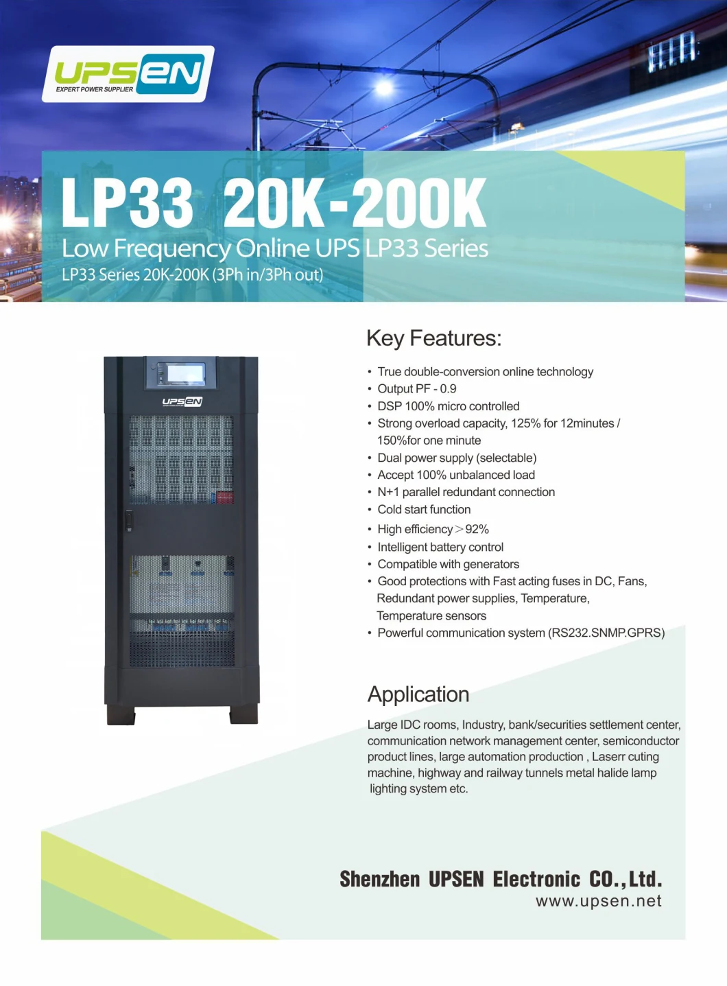 20kVA~200kVA Three-Phase Online Uninterruptible Power Supply for Photo Printer