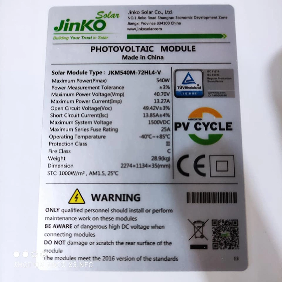 China Tier 1 Brand Jinko Mono 535W 540W 545W 550W Half Cut 144 Cells Jinko Perc Solar Panel