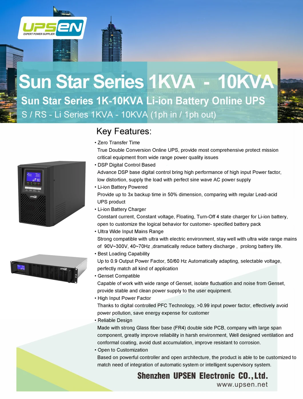 1K 2K 3K 6K 10K Li-ion Battery Rack Mountable UPS Online UPS